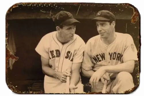 Metal Tin Sign 8 x 12 - Vintage Joe DiMaggio and Ted William Baseball Legends