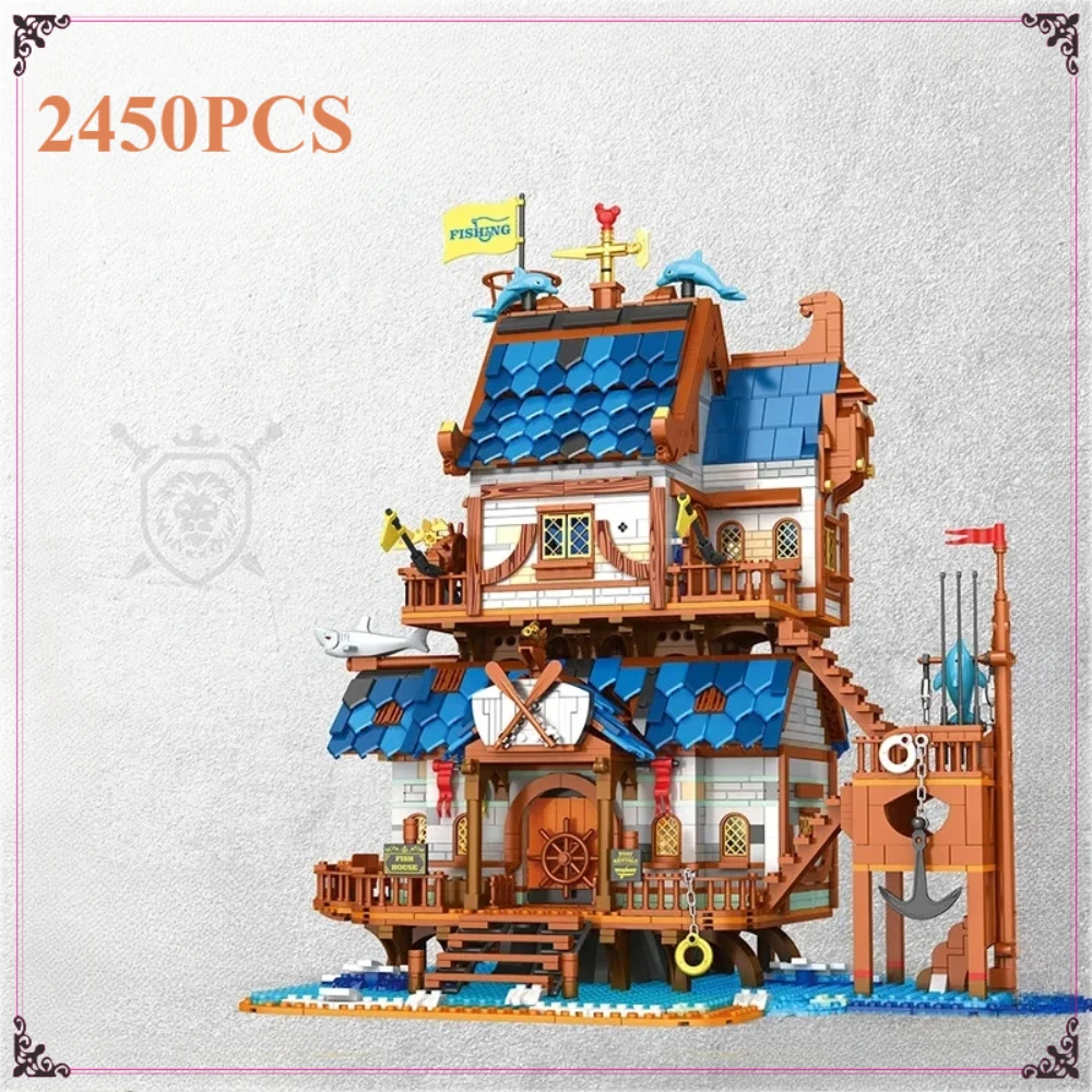 Architettura Building Blocks Casa da pesca Street View Modello classico in stile medievale Mattoni Regali di assemblaggio Giocattolo per bambini