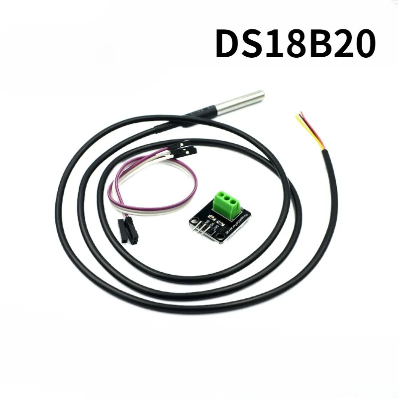 DS18B20 Temperature Sensor Module Kit Waterproof 1m100cm Digital Sensor Cable Stainless Steel Probe Terminal Adapter for Arduino