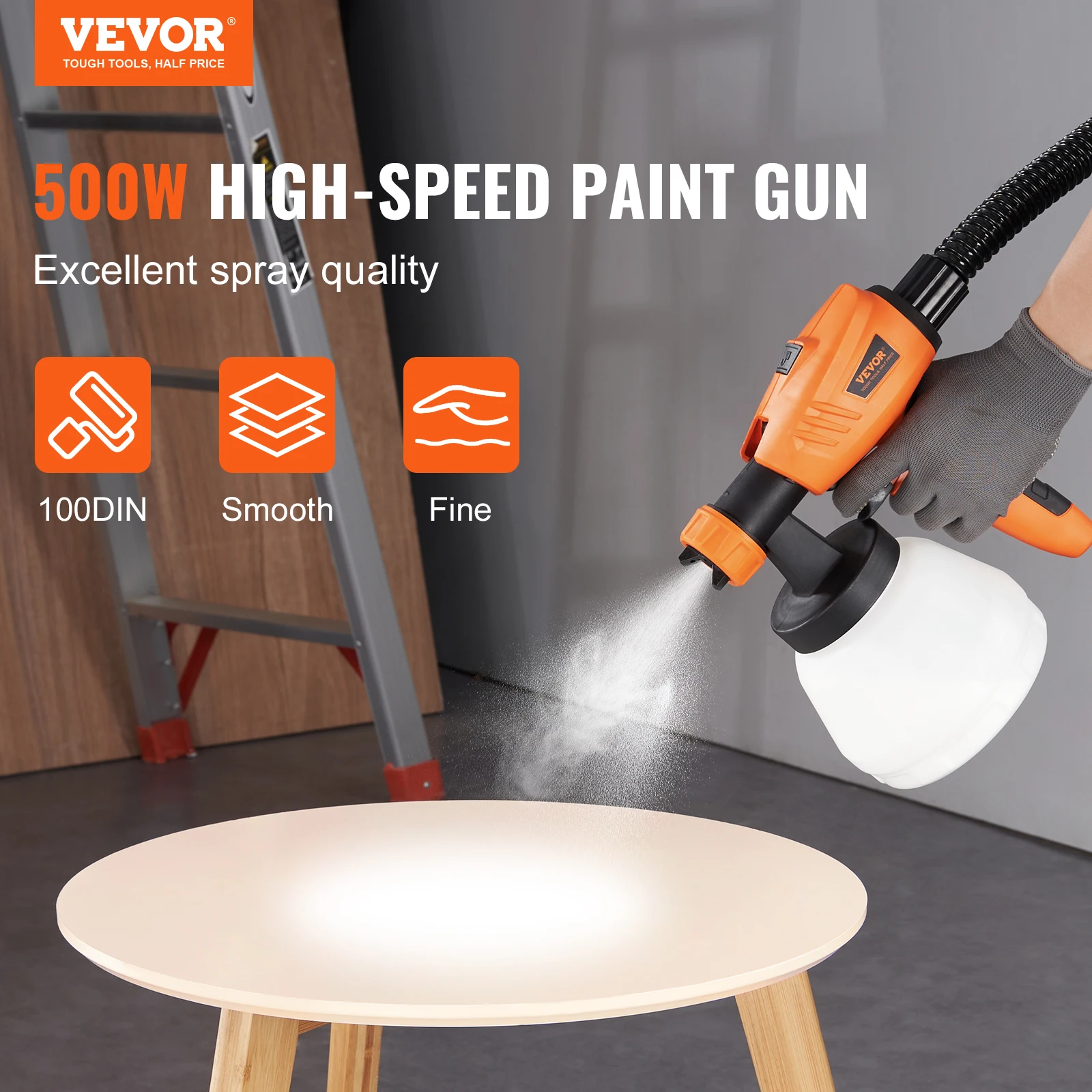 Imagem -02 - Vevor-hvlp Pulverizador de Pintura com Mangueira de ar Spray Elétrico Recipiente Pintura de Casa 500w 1300w 1300ml