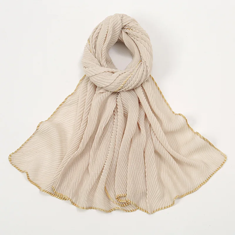 Winter Plain Solid Crinkle Gold Viscose Scarf Lady Wrinkle Soft Shawls And Wraps Pashmina Stole Bufandas Muslim Sjaal 165*65Cm