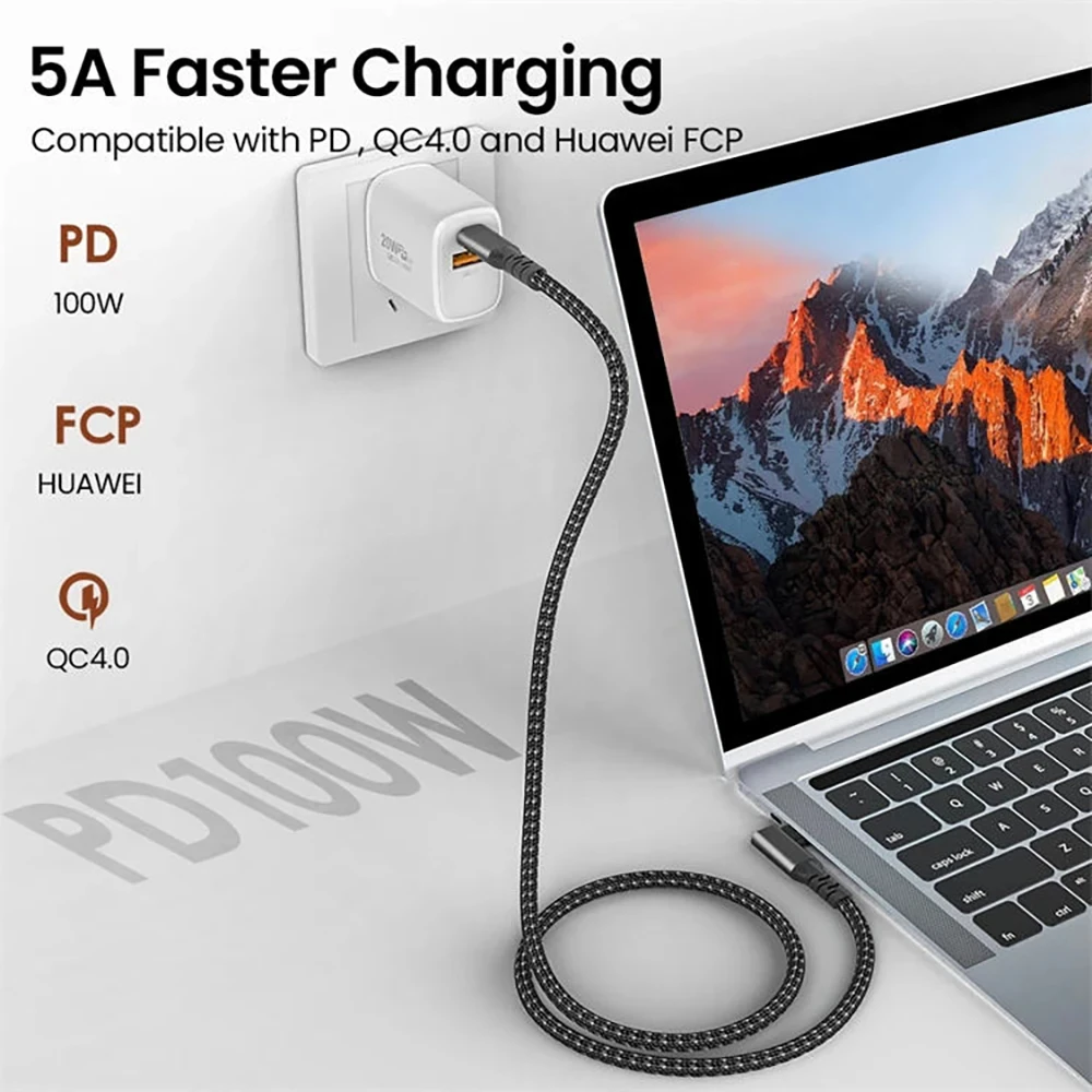 كابل USB C 3.2 Gen 2 من النوع C إلى USB C 90 درجة 20 جيجابت في الثانية 4K @ 60 هرتز كابل بيانات 5A 100 وات PD شحن سريع لأجهزة الكمبيوتر المحمول Macbook Pro iPad #2