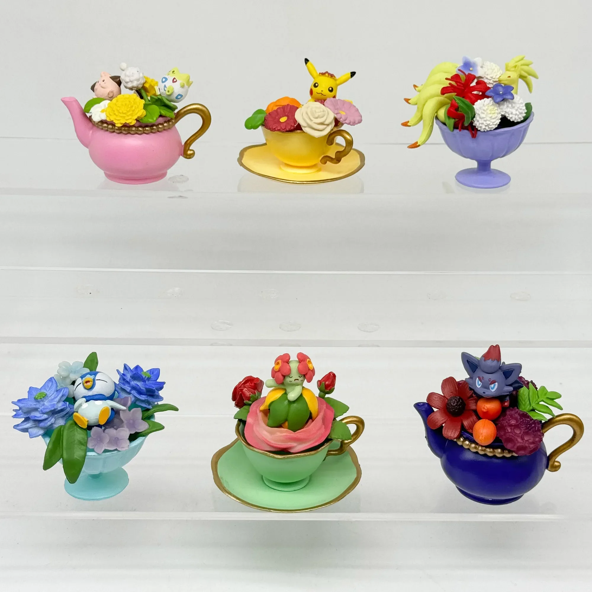Pokemon tão bonito copo floral coleção 2 pikachu ninetales piplup caixa cega presentes brinquedo modelo anime figuras coletar ornamentos