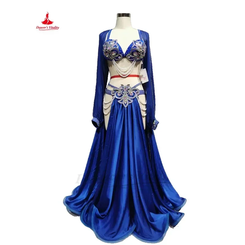 Belly Dance Performance Costume Set for Women Customsized Satin Long Sleeves+bra +long Skirt 3pcs Adult Chidlren Oriental Outfit