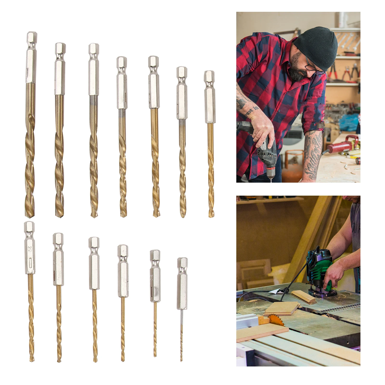 

13 pcs Hex Shank Hss Drill Bits Set Tungsten Coated High Speed Steel Drill Bit Kit For Plastic Fiberglass Circuit