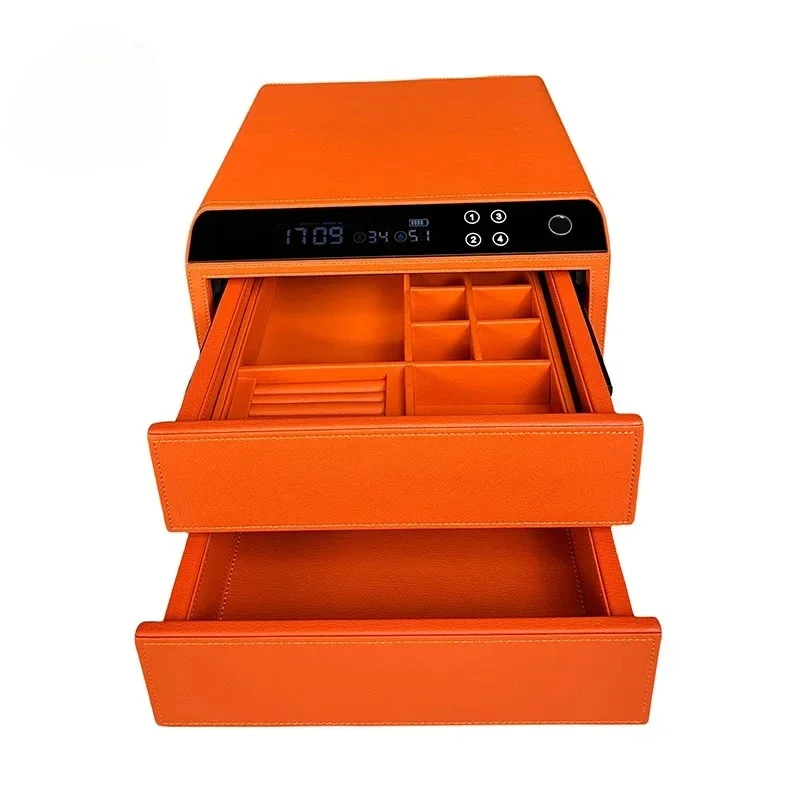 Smart Biometric Fingerprint Drawer Luxury Leather Double Layer Jewelry Storage Box Hidden Security Safe for Wardrobe Home Office