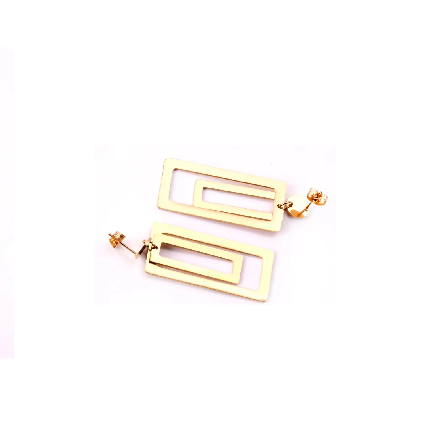 LUXUSTEEL Big Double Rectangle Long Drop Earrings For Women Stainless Steel Studs Earring Punk Female Party Statement Jewelry