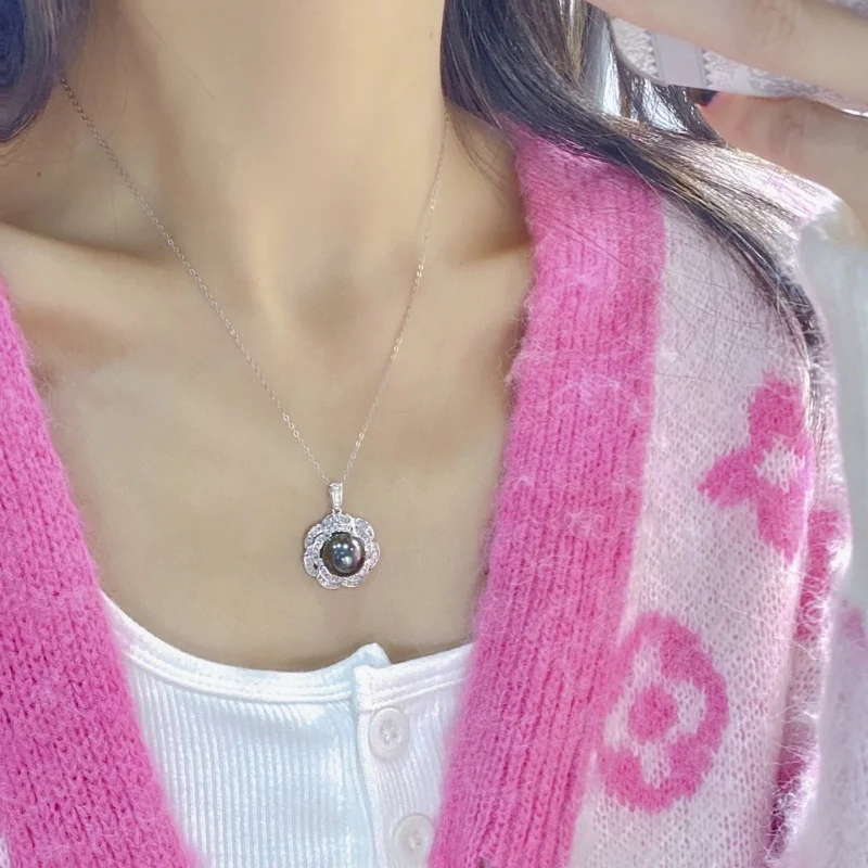 SGARIT 10-11mm S925 Silver Tahiti Pearl Pendant For Women Big Natural Black Pearl DIY Pendant Wedding Sterling Silver Gift Girl
