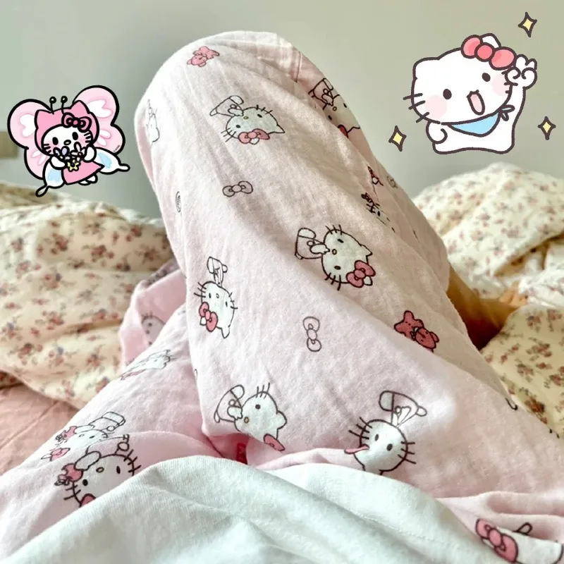 

Sanrio Hello Kitty Sleepwear Pants Anime Casual Simple Ladies Sleeping Pants Cartoon Lightweight Students Home Pajama Long Pants