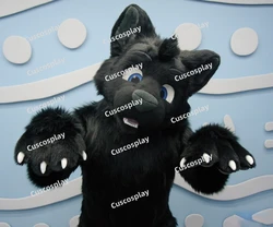 Christmas Black Fur Fox Dog Husky Mascot Costume Furry Suit Fursuit Halloween Christmas Birthday Party Gift