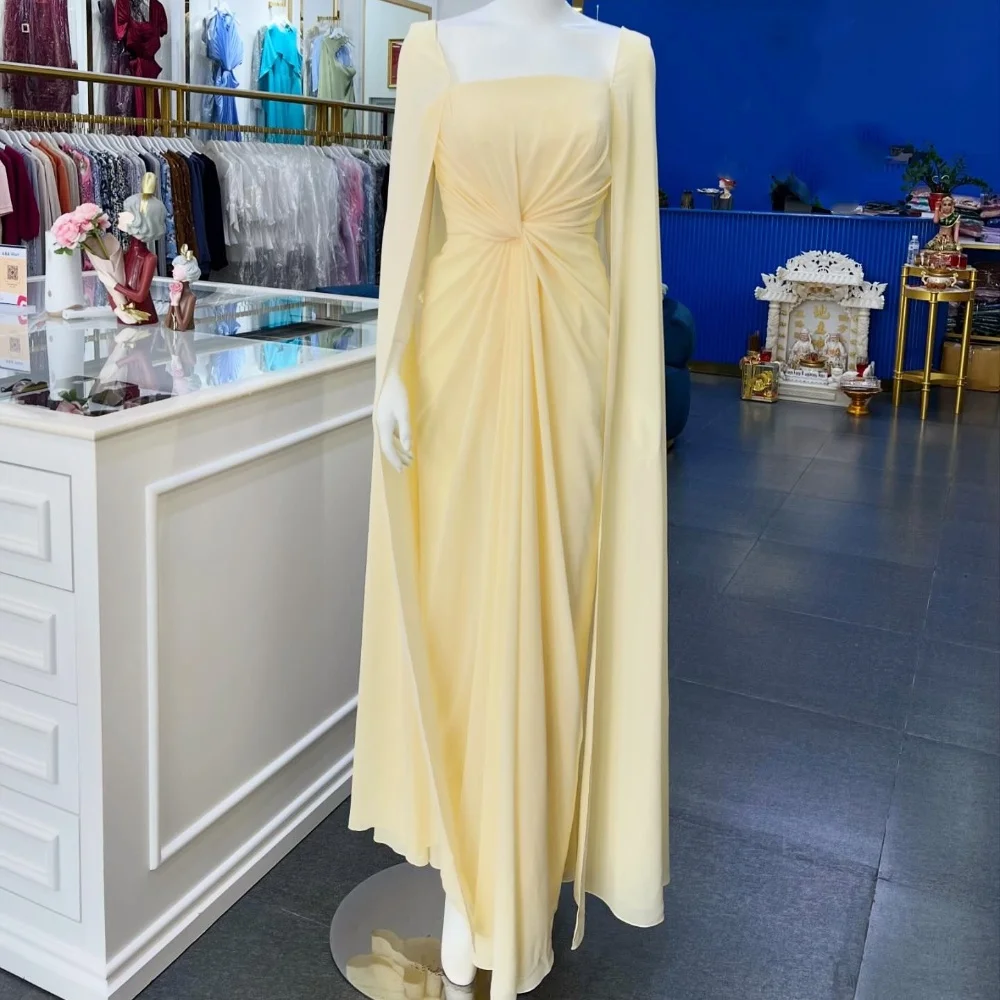 

Customized Simple Chiffon Pleat Ruched Straight Square Neck Midi Dresses Celebrity Dresses Classic Exquisite Modern Style Elegan