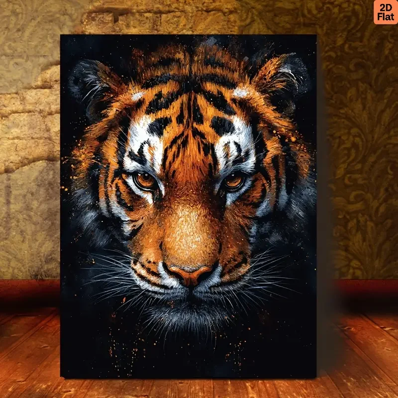 1pc Tiger Painting by Numbers Kit for Adults - Pre-Numbered Tiger Face Canvas Art with Black & Golden Accent - Complete Acrylic