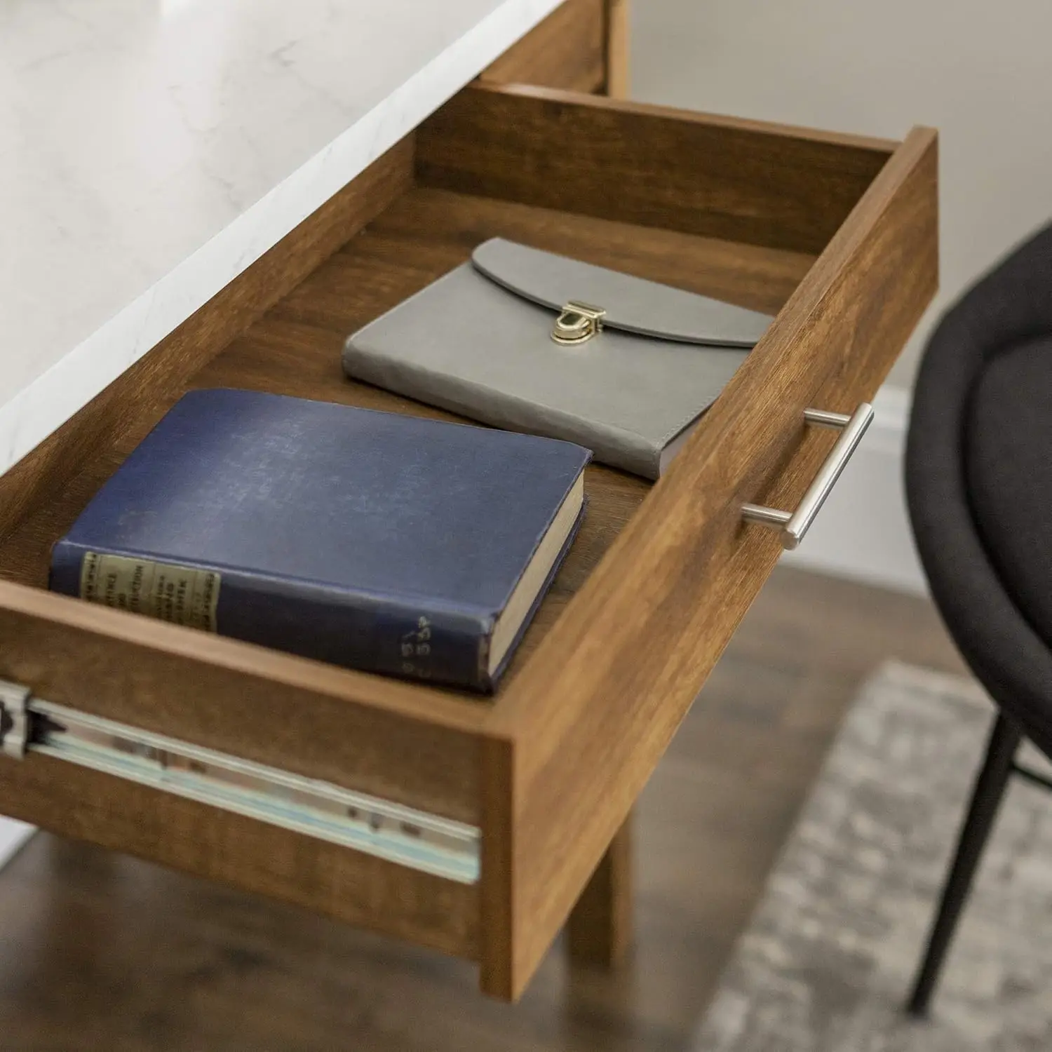 Office Writing and Computer Desk Spacious Desktop, Complementary in Living Spaces, 38 Inch, Reeded Lift-Top Coastal Oak