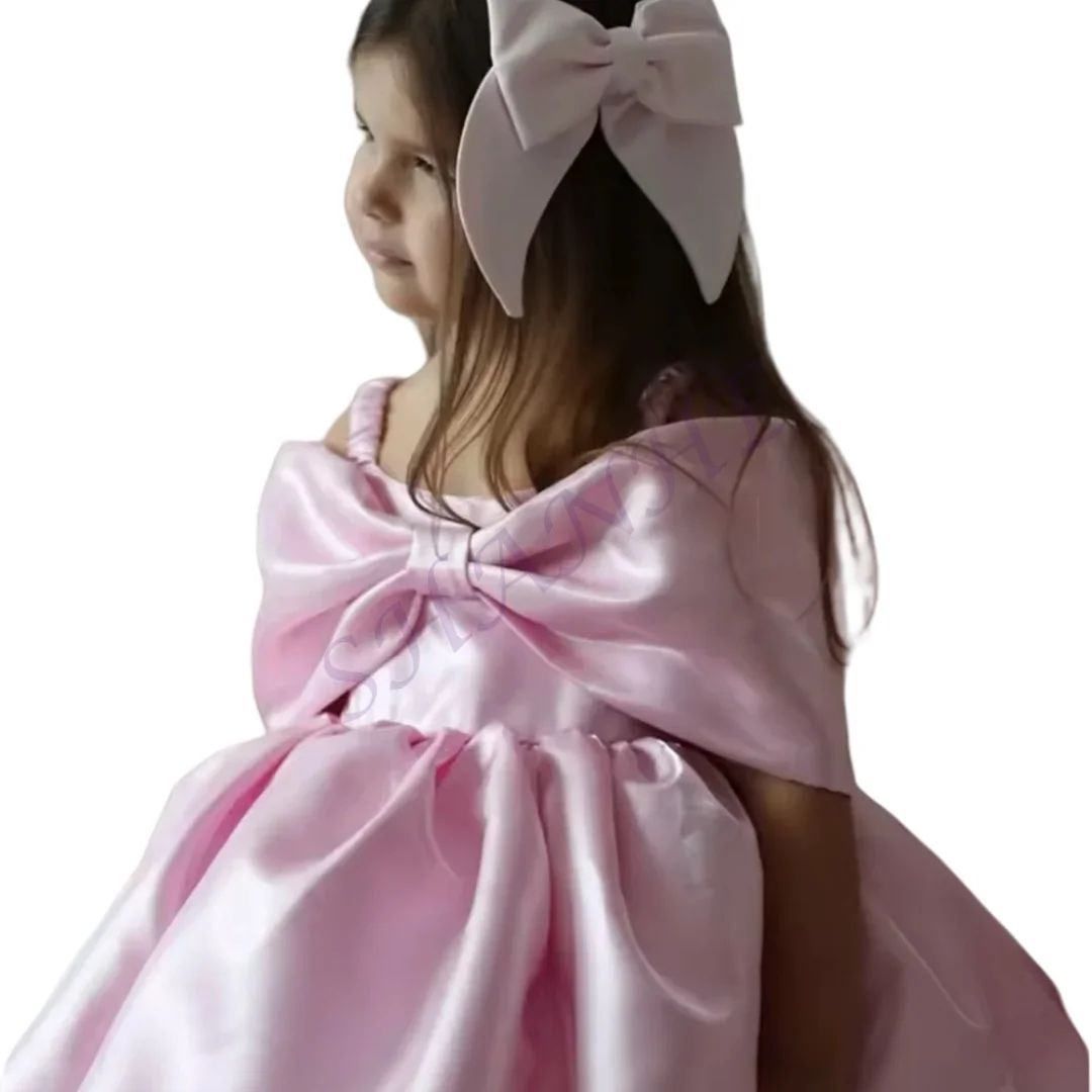 pink-flower-girl-dresses-a-line-spaghetti-strap-bow-pleated-off-shoulder-fairy-princess-birthday-dress-customized