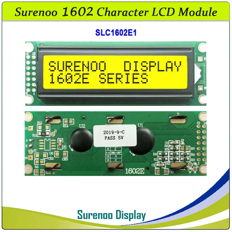 Surenoo Left Interface 162 16X2 1602 Character LCD Module Display Screen LCM Yellow Green Blue with LED Backlight
