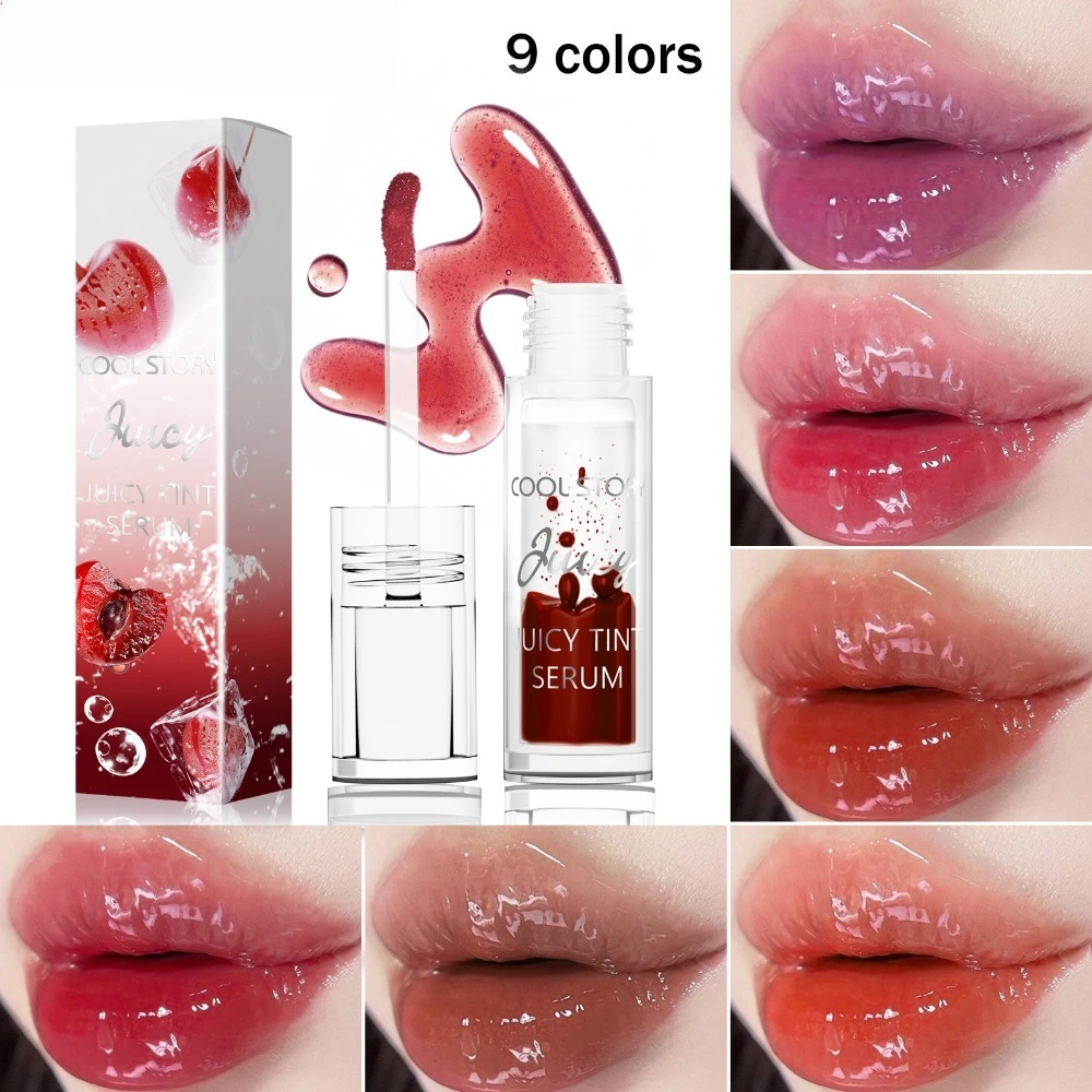 Glass Shine Lip Gloss Cherry Juice Lip Tint Hydrating Plumping Long Lasting Non Sticky for Daily Party Date Night and Makeup