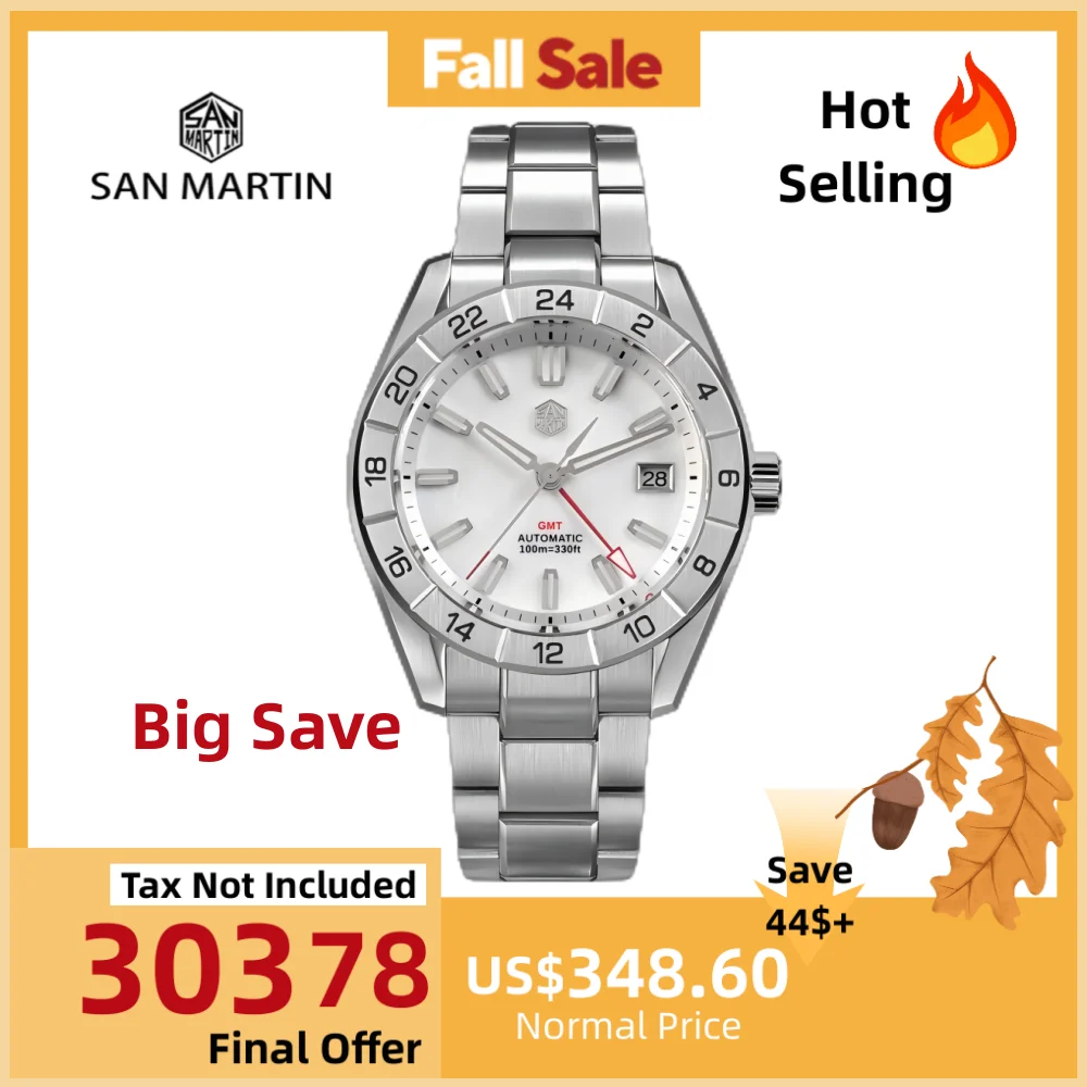 

San Martin 42mm Men Watch NH34 GMT Natural MOP Dial 3H Date Swim Automatic Sapphire BGW-X1 Blue Luminous Dress Reloj SN0130