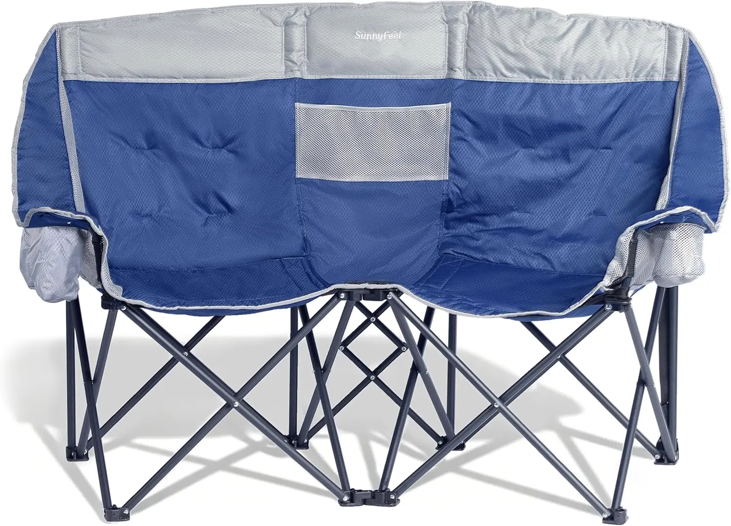 

Double Camping Loveseat Chair, Blue-Cooler, Foldable, Portable, Space Saving, Side Pocket, Cup Holders