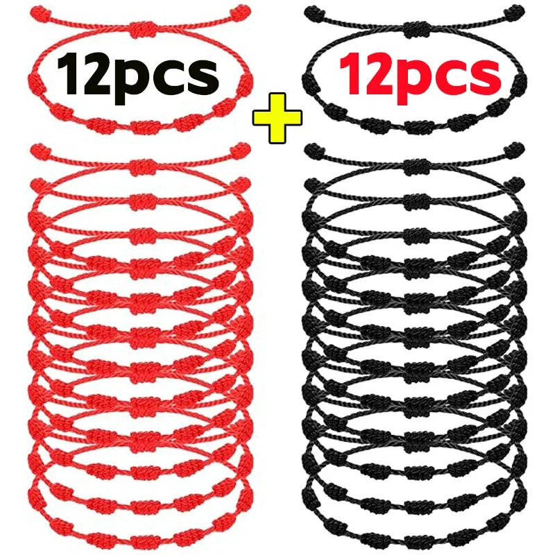 Lucky 7 Knots Black String Bracelet for Lover Women Men Protection Red Lucky Amulet Friendship Braid Rope Wristband Jewelry Gift