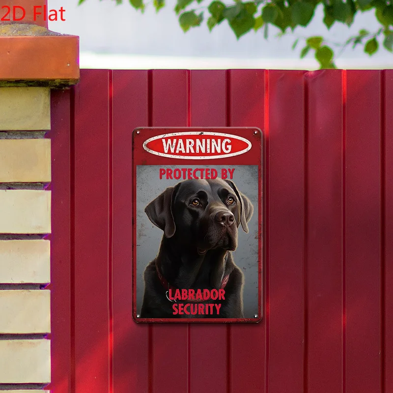 Vintage Labrador-Sicherheitswarnschild – rustikale Wandkunst aus Eisen und Metall mit humorvollem „geschützt durch Labradador Security“-Design