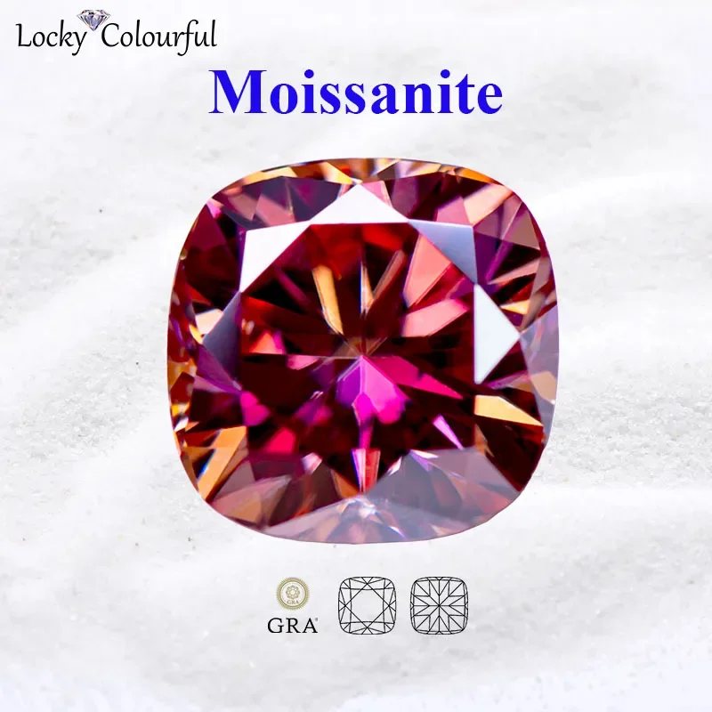 

Moissanite Square Cushion Shape Watermelon Red Color VVS1 Charms Beads for DIY Jewelry Making Bracelet Ring with GRA Certificate