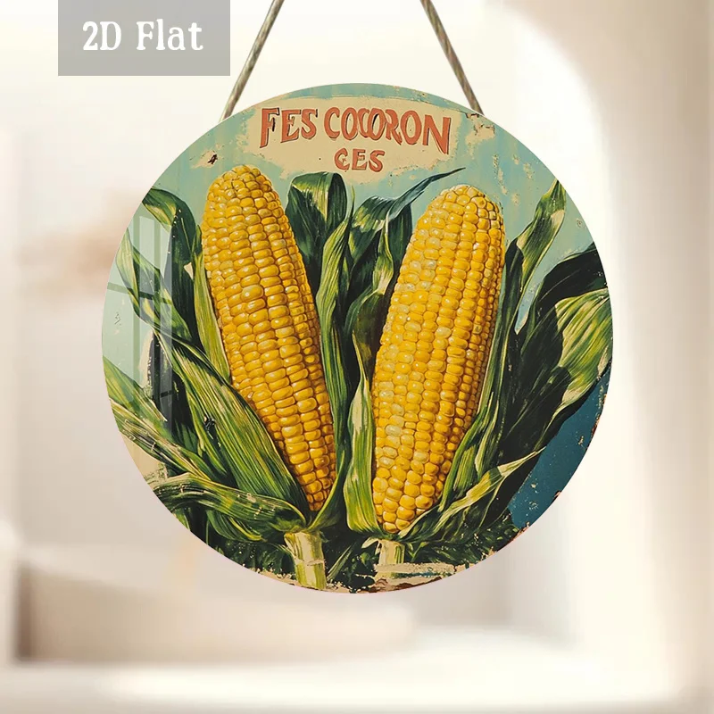 2D Flat, 1pc Vintage Corn Wall Art Round Wood Panel Painting - Rustic Farmhouse Decor Suitable for Home, Garage, Dining Room, Ca