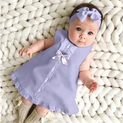 Newborn Girl Sleeveless Dress Casual Maxi Bow Dress+Headband Set Outfit Baby Princess Dress Summer Lace Clothing Girls vestido