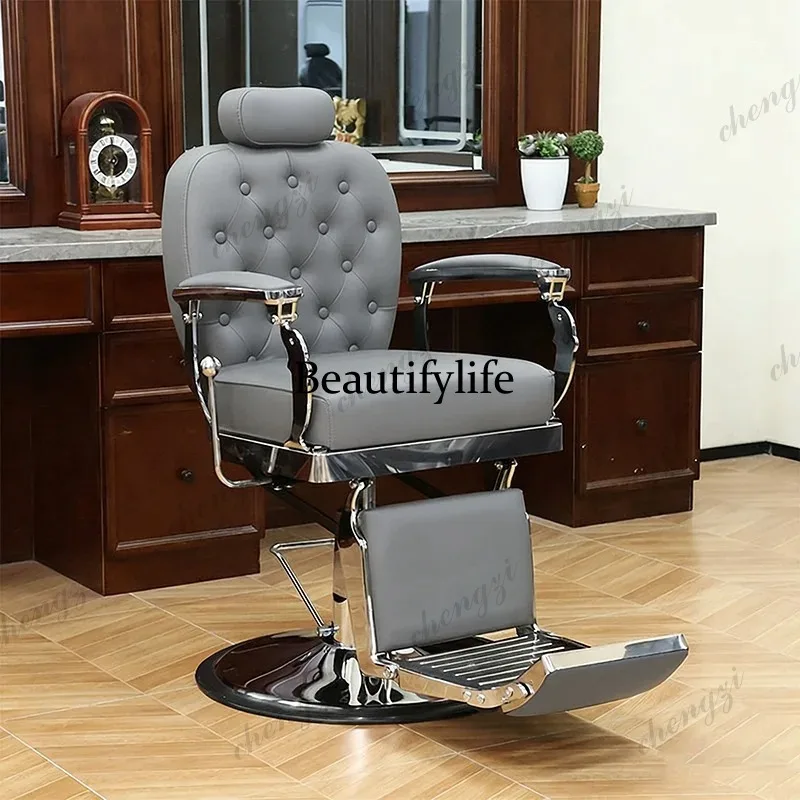 K182 Ergonomic High Quality Barber Chair Unique Retro Modern Reclining Barber Chair Backrest Luxury Silla Barberia Salon Furnitu