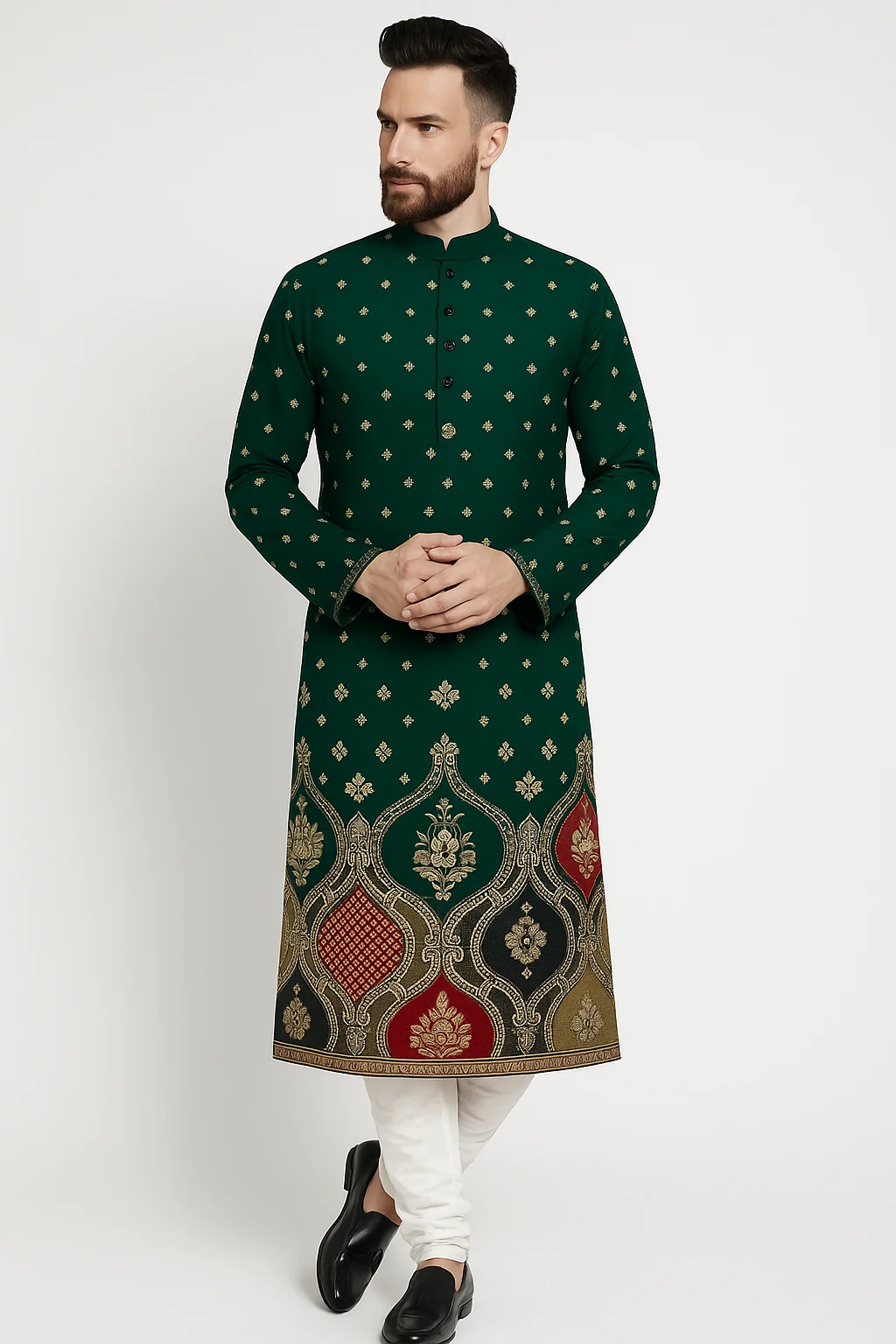 2025Abito regolare da uomo con motivo stampato kurta dheà alla moda e confortevole adatto a tutte le occasioni di abbigliamento etnico.