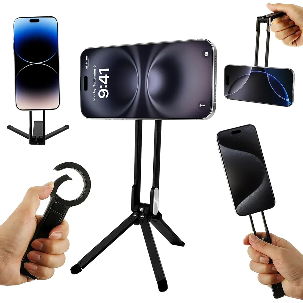 Legierungs-/ABS-Magnet-Handystativ, faltbarer tragbarer Ständer mit Karabinerbefestigung, Tischhalterung, Magnetringe für iPhone 14 15 16 Xiaomi