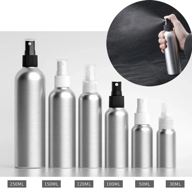 30/50/100/120/150/250ml Aluminum Spray Bottle Refillable Bottles Perfume Empty Container Travel Cosmetic Sprayer Atomizer Silver