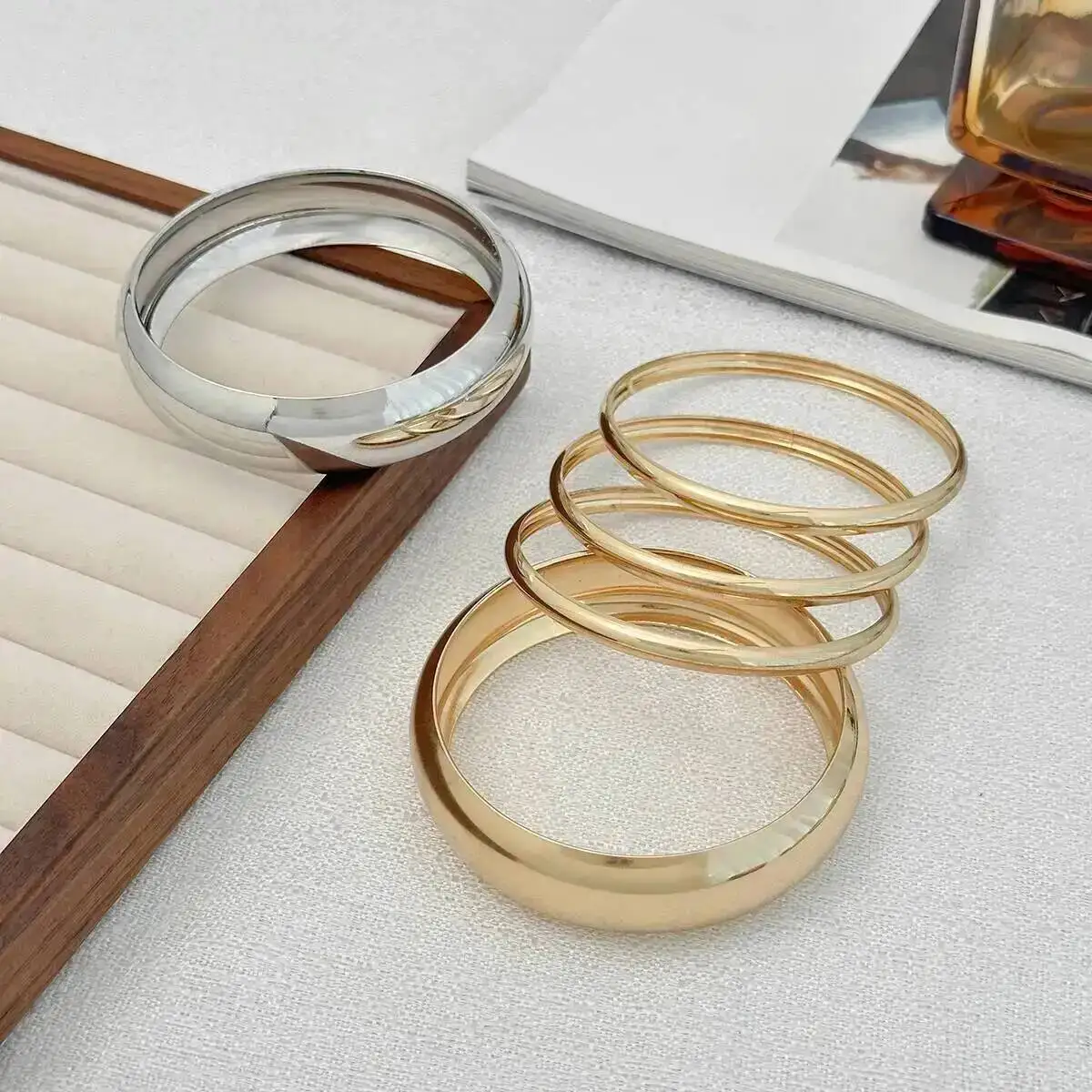 

PuRui 5Pcs/Set Trendy Mixed Color Stacking Hand Bangle for Women Hip Hop Minimalism Smooth Round Bracelet Steampunk Jewelry Gift
