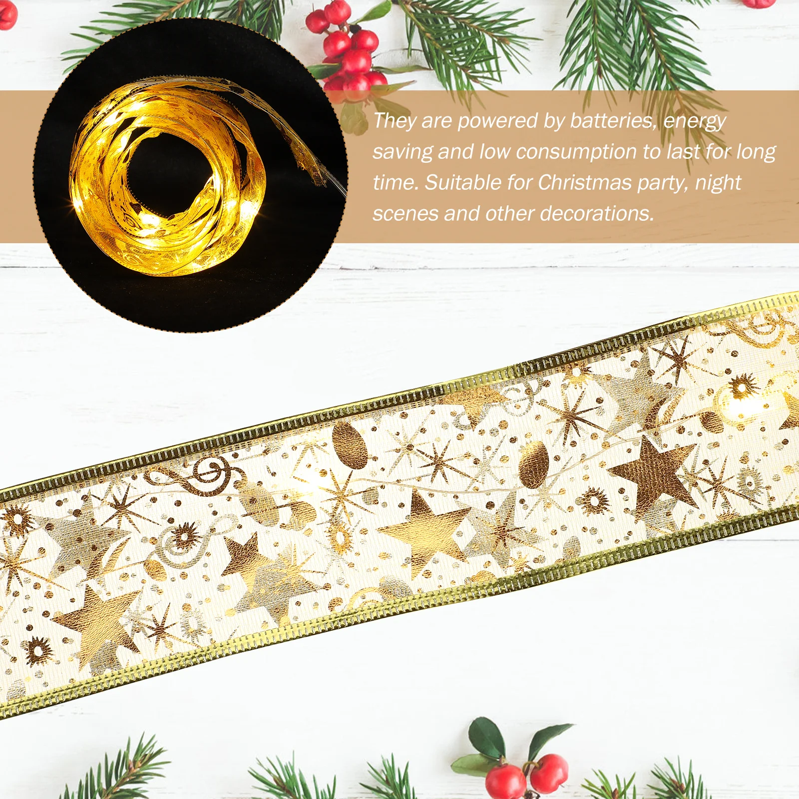 

1pc Creative Luminous Ribbon Light Strip For Christmas Party Decor Glowing Ribbon Home Festive Atmosphere Decorative Light Strip