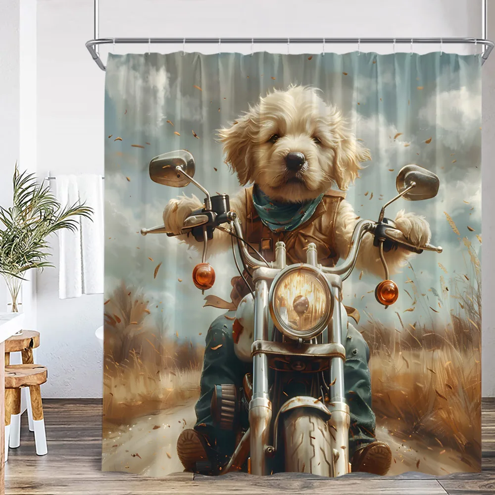 Funny Dog Shower Curtain Animal Print Hello Summer Home Decoration for Bathroom Polyester Fabric Bath Curtain with Plastic Hook