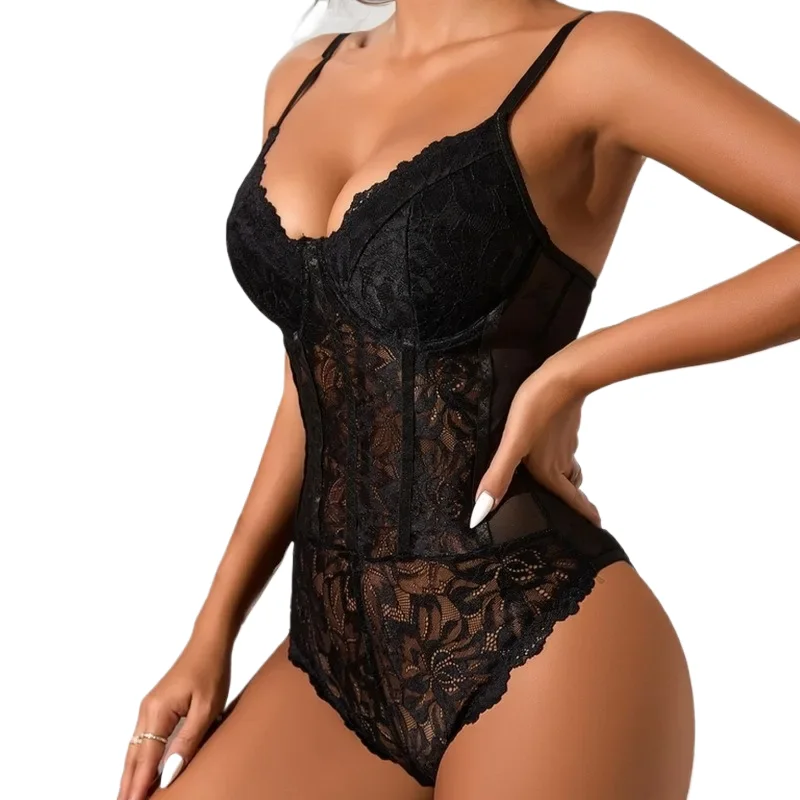 

Europe And America Sexy Lace Solid Color Underwear Advanced Steel Ring Women Gather Slim Bodybuilding Jumpsuits Underwear