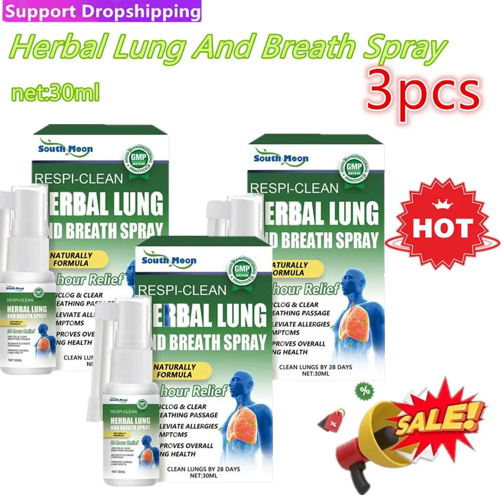 3pcs 30ml Herbal Lung Cleansing Spray Breath Detox Relieve Breathing Difficulties Coughing Treatment Of Itchy Throat Inflammatio