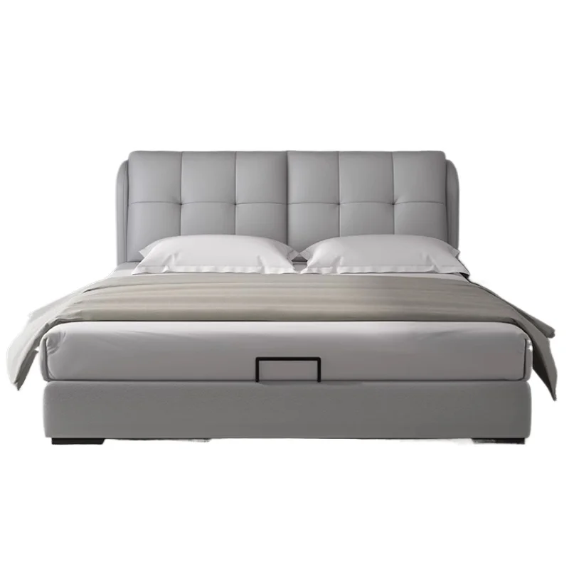 

Modern simple leather bed Italian double master bedroom Nordic light luxury Internet celebrity ins storage soft bag gray bed