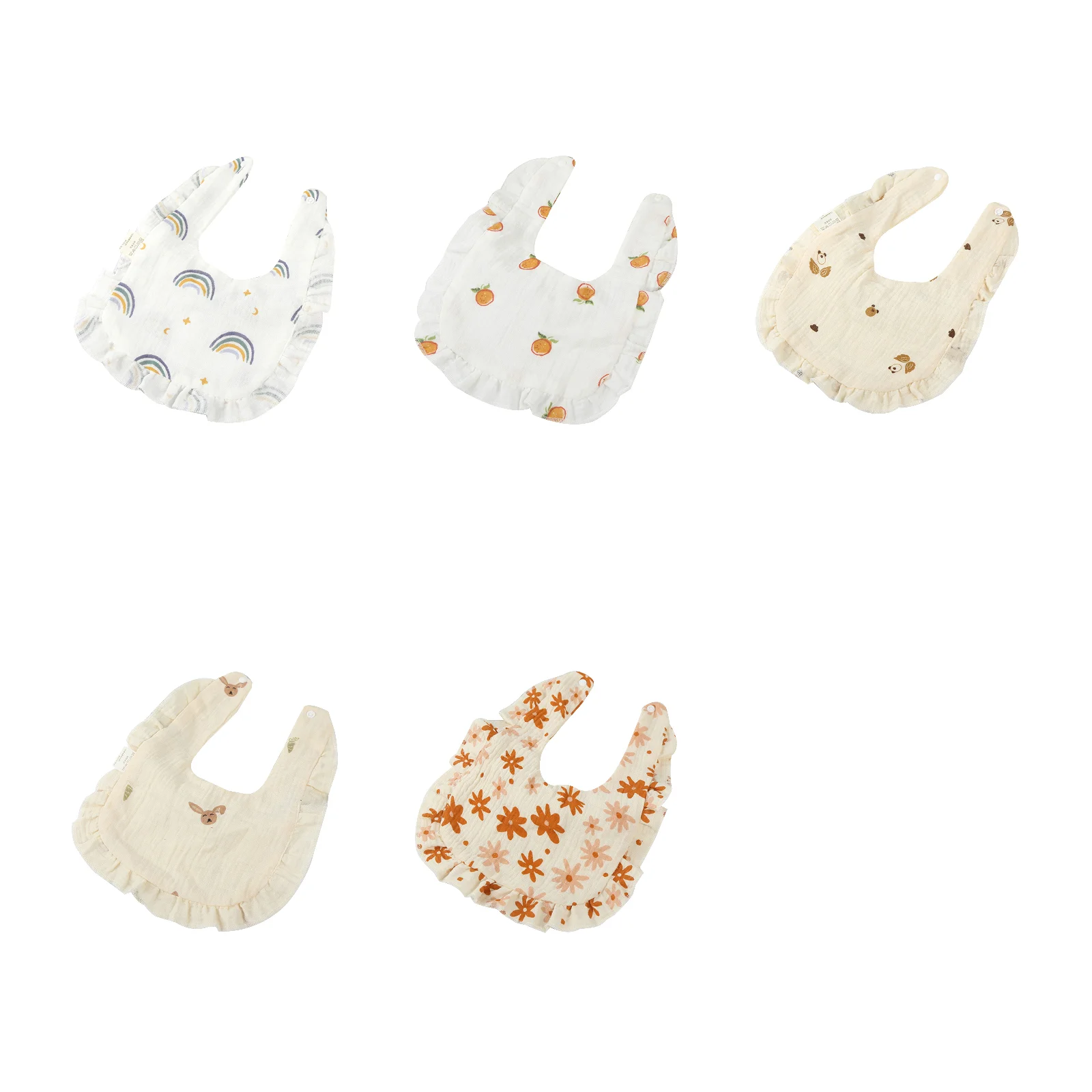 

Baby pure cotton bib set (1 each of rainbow/orange/angel wings/Mr. Rabbit/flower)