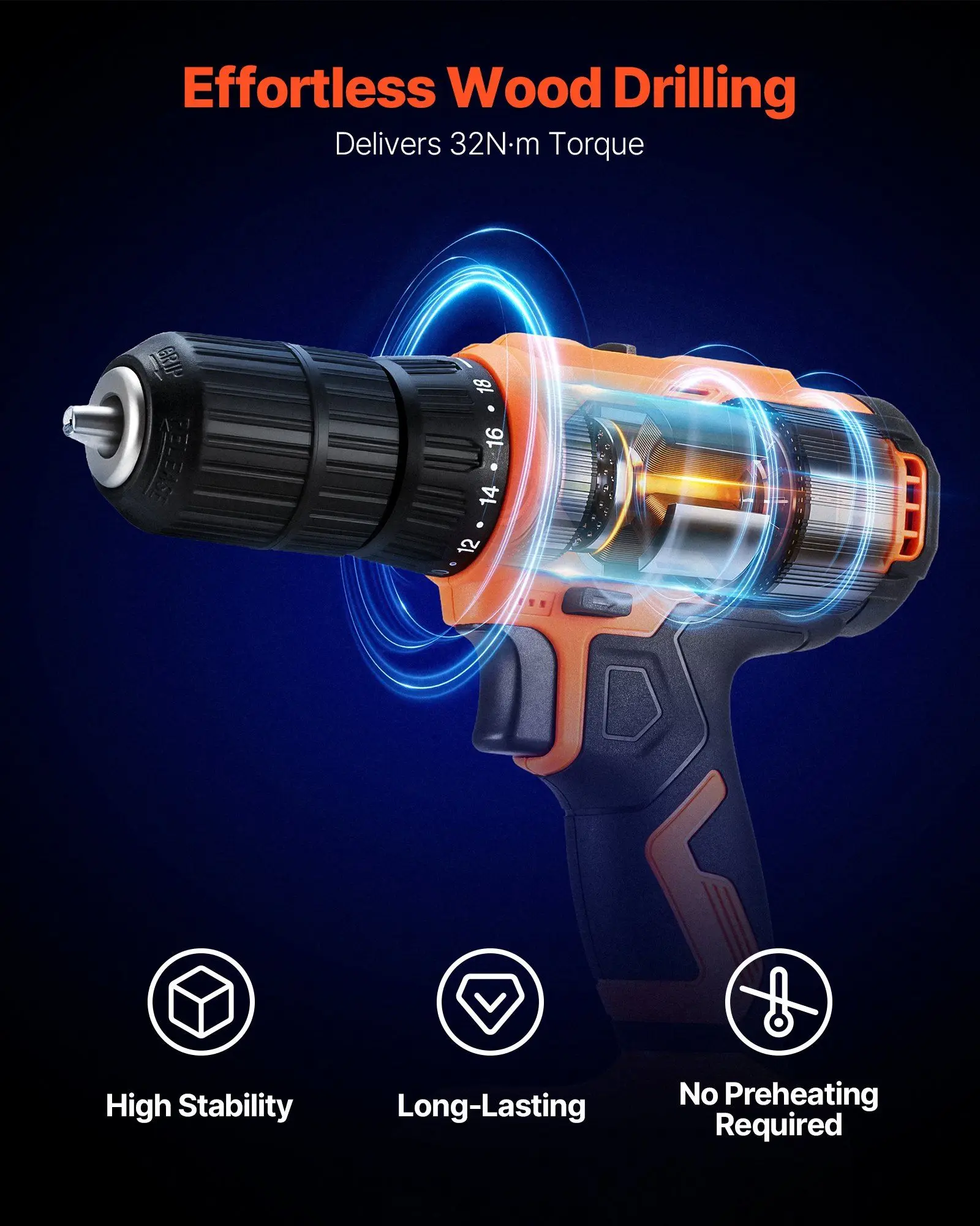 Chave de broca sem fio 1/2 "mandril de metal 0-1800 rpm com clipe de cinto de carregador de bateria para tarefas de condução de parafuso de perfuração de madeira e metal