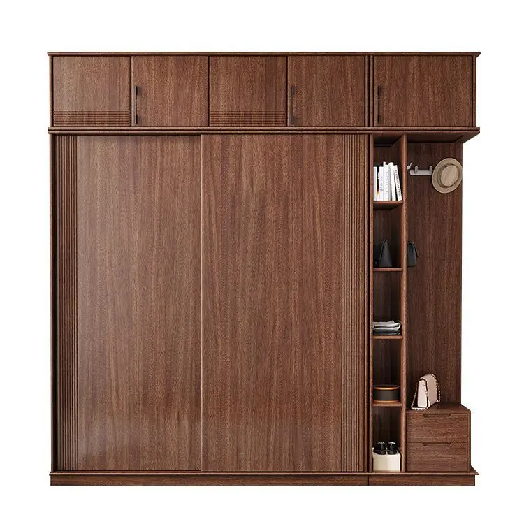 

Nordic, walnut sliding door, wardrobe bedroom home, small apartment, simple and modern