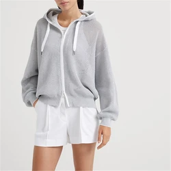 Mesh Hoodies For Women High Quality Hollow Out Jackets 2024 New Luxury Design Women's Clothing