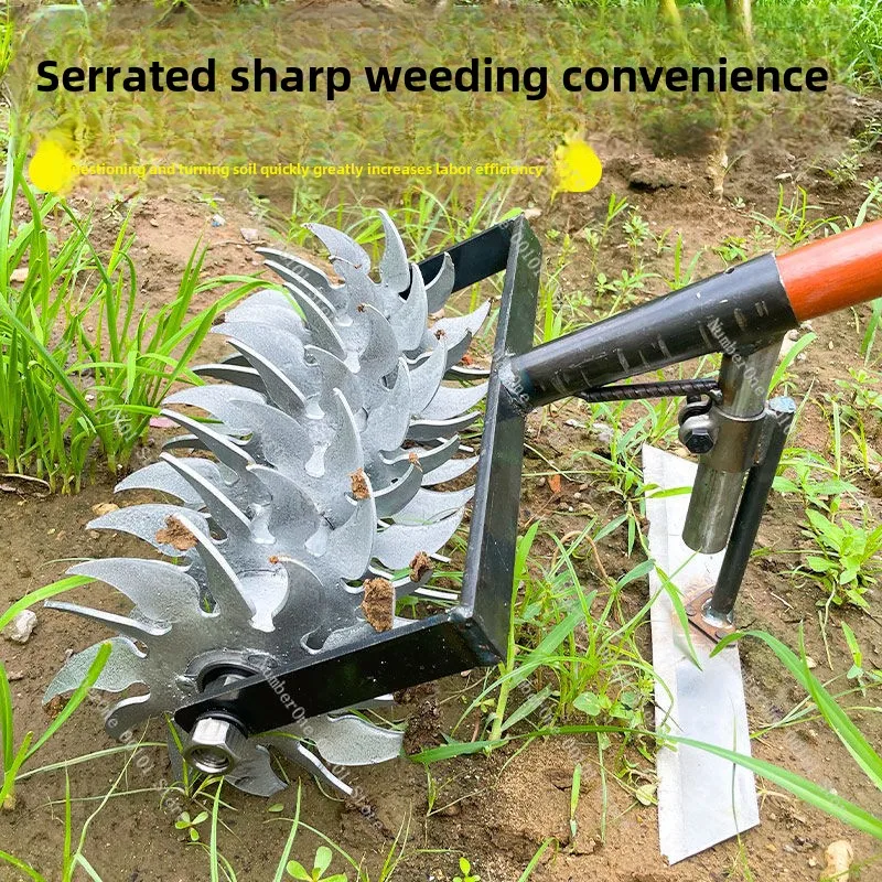 New wheeled weeding artifact hand push loosen grass hoe agricultural manganese steel quenching thickened widened hoe household