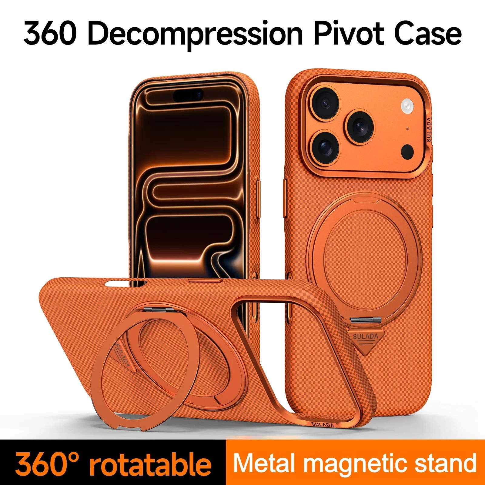 360 °   دوران المعادن المغناطيسي قوس كيفلر ألياف الكربون الحال بالنسبة آيفون 17 16 برو ماكس شحن لاسلكي مكافحة الإفلات غطاء وقائي