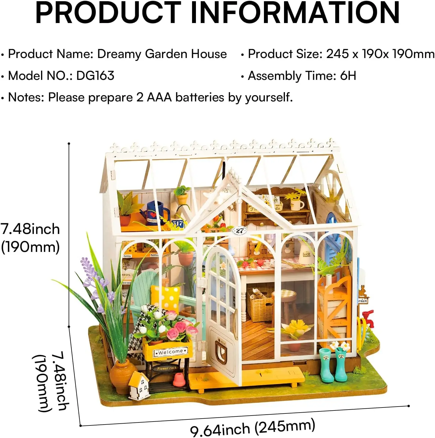 Robotime Rolife Dreamy Garden House 3D Puzzle DIY Miniature Dollhouse Kit Crafts Hobbies Bookshelf Decorative Objects DG163