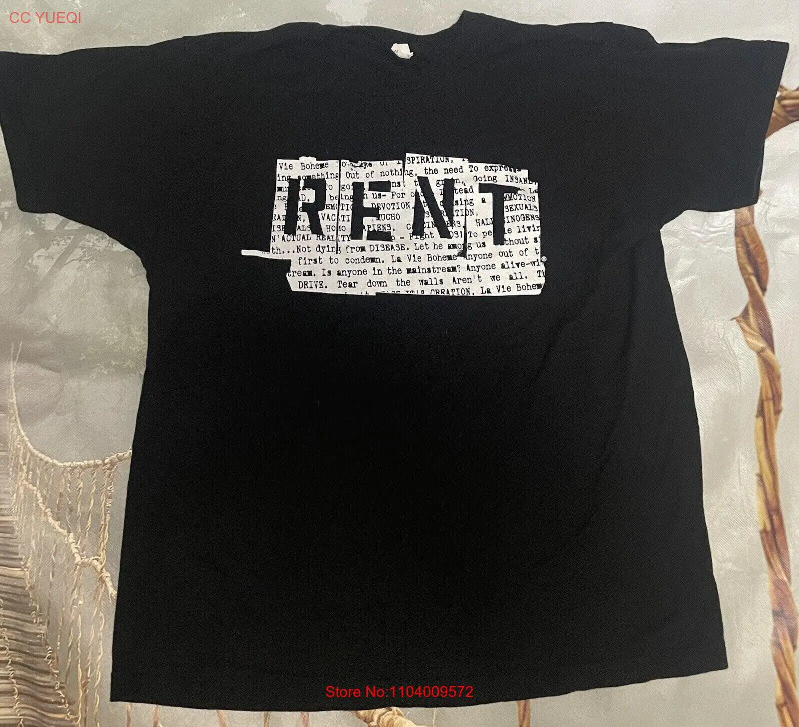 Rent Broadway Musical Large Theatre Tshirt Black Classic Logo Tultex 90s Iconic