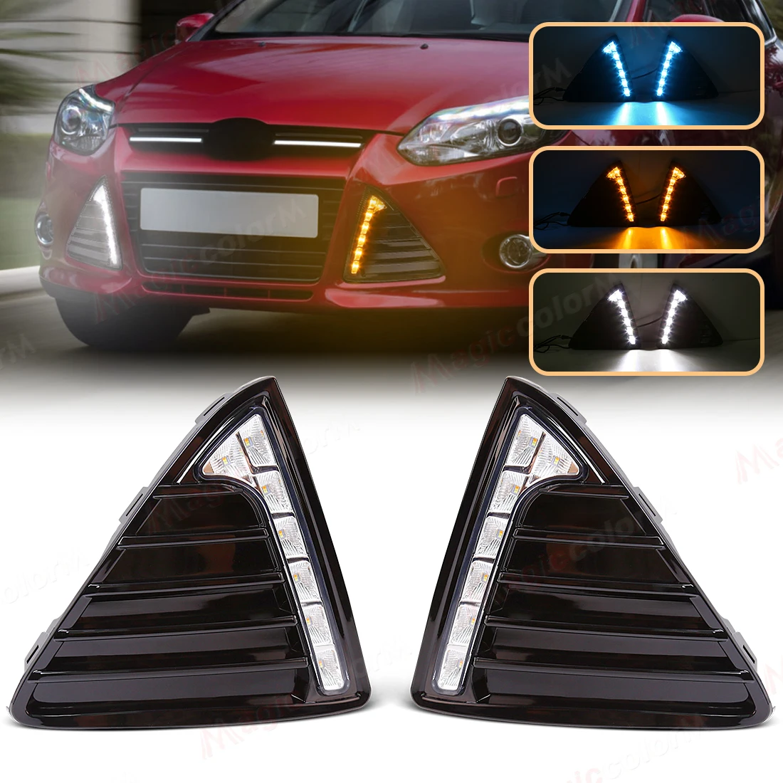 

3-colors LED DRL For Ford Focus 3 MK3 2012~2015 Daytime Running Light Turn Signal Lamp Driving Headlights Car Accessories
