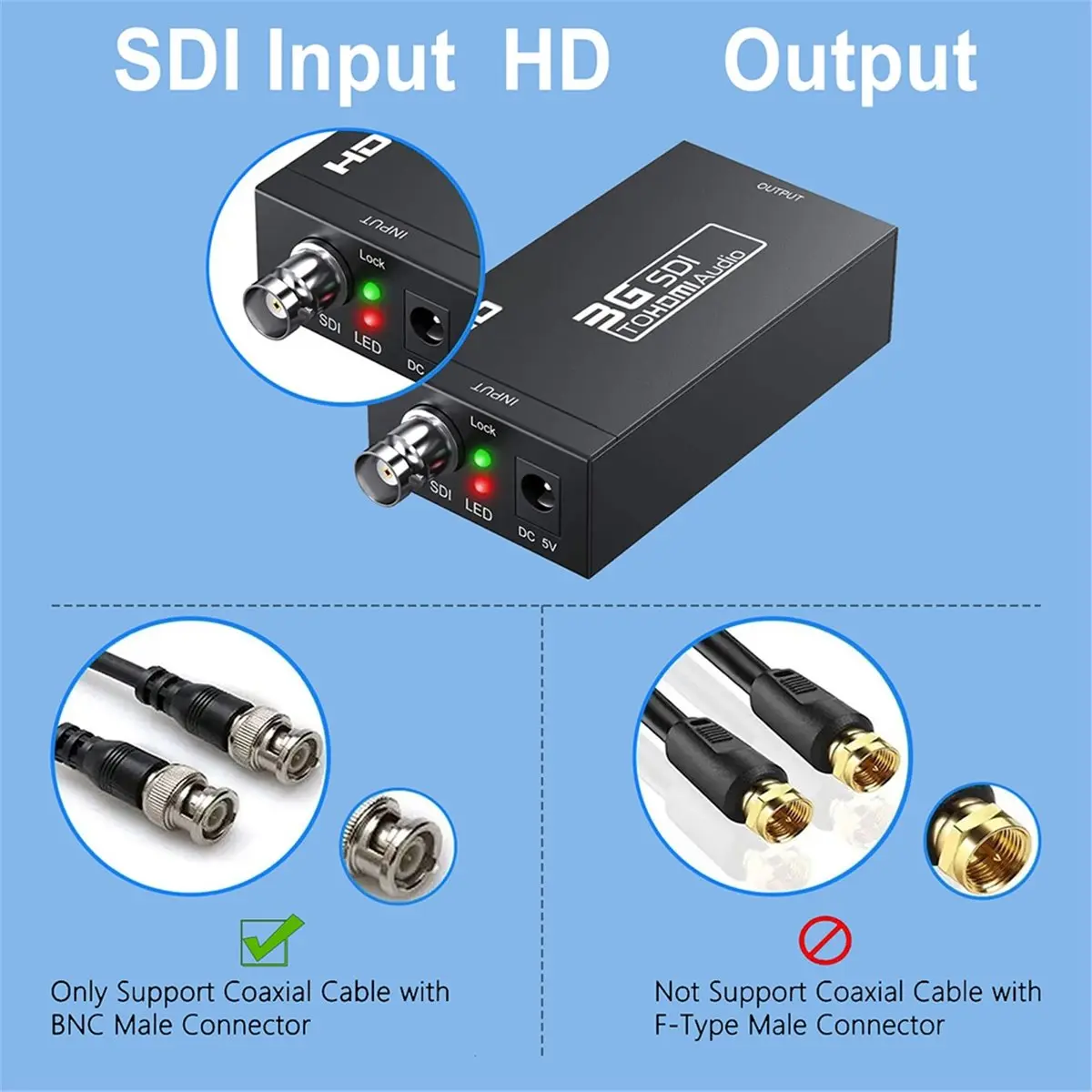 

(A15I) Конвертер SDI в HDMI-совместимый, аудио-видео преобразователь BNC в адаптер HD 3G SDI в HD и DC 5V 1A для монитора HDTV, вилка EU