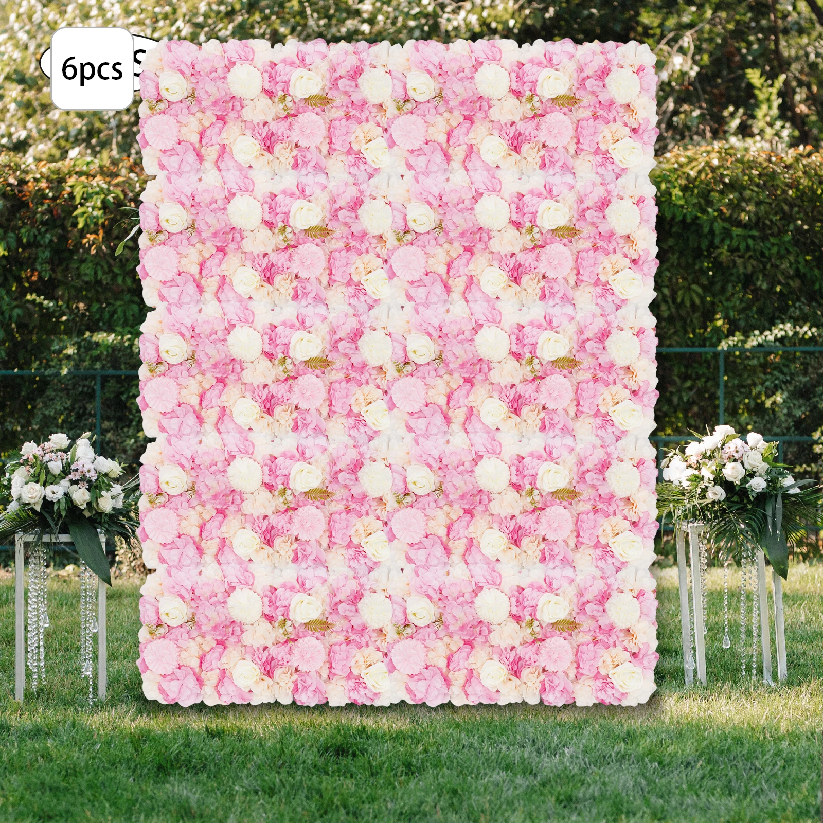 Artificial Flower Wall Panels 6Pcs Decorative Faux Flower Wall Mat 15x15 Inch Rose Hydrangea Floral Panels for Photo Background