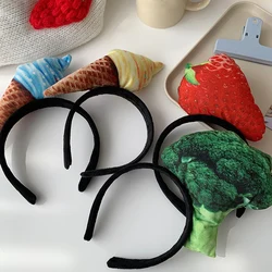 Diademas de frutas de dibujos animados, aro de pelo de verduras rellenas, diadema de helado, bandas divertidas para el cabello para lavar la cara, disfraz de fiesta