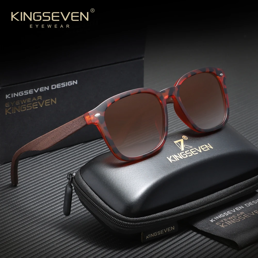 KINGSEVEN  Trendy Walnut Sunglasses Wood Polarized Men's Glasses Luxury UV400 Women Glasses Retro Anti-Glare Eyewear